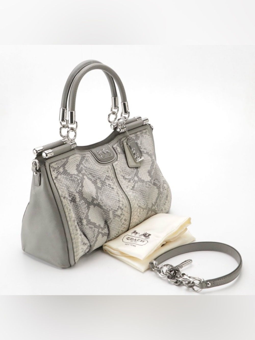 Coach Madison Pinnacle Caroline Two-Way Satchel in Snakeskin and Gray Leather